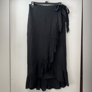 Express Black Ruffle Wrap Midi Skirt